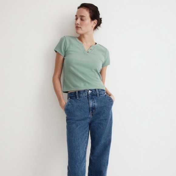 Madewell Tops - Madewell Split-Neck Henley Tee in Storied Sea Size Large